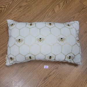Primrose Vintage Throw Accent Pillow Cream Gold Bee Hive Hexagon Fringe 10x19
